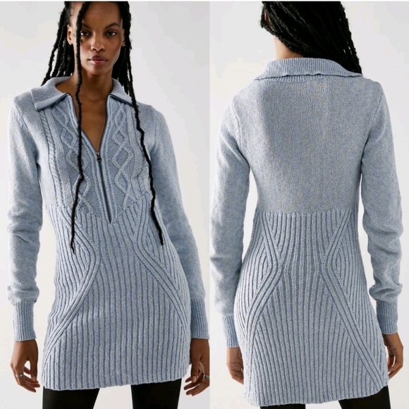 Free People Mont Blanc Mini Dress Blue Womens Medium Sweater Knit Boho Winter - Picture 13 of 13